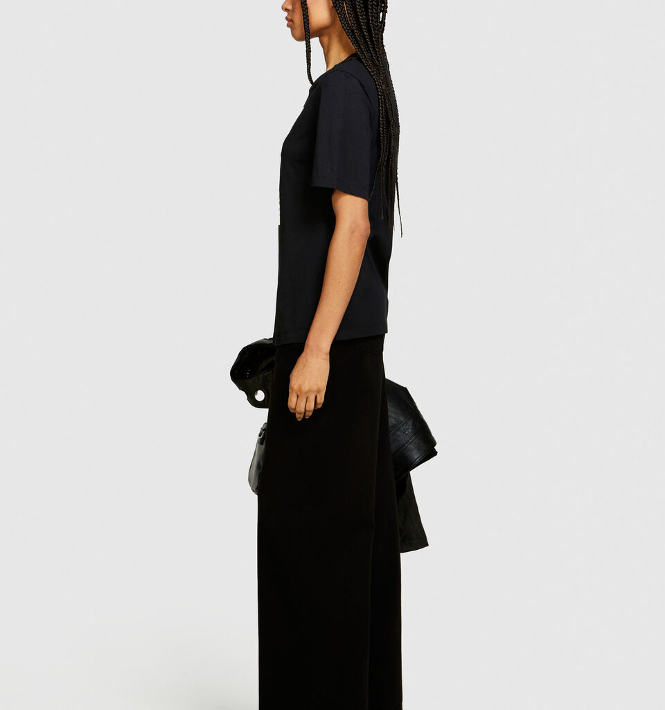 T-shirt with print and studs - women's short sleeve t-shirts - Black | Sisley image number 2